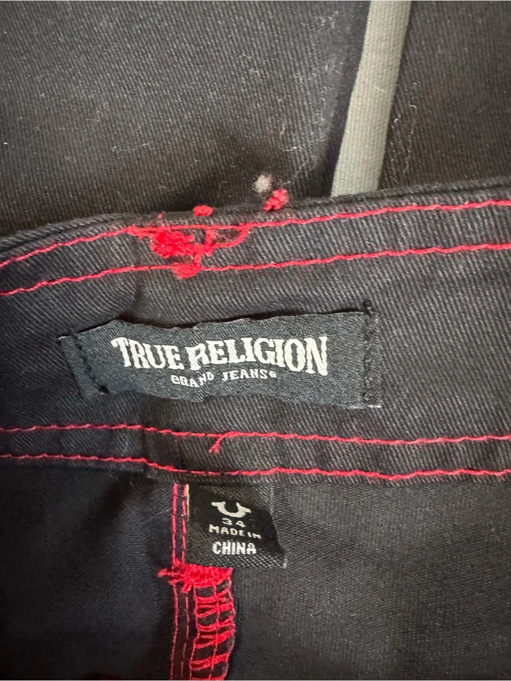 True Religion Style 108335 Black Cargo Pants with Red Stitching Size 34